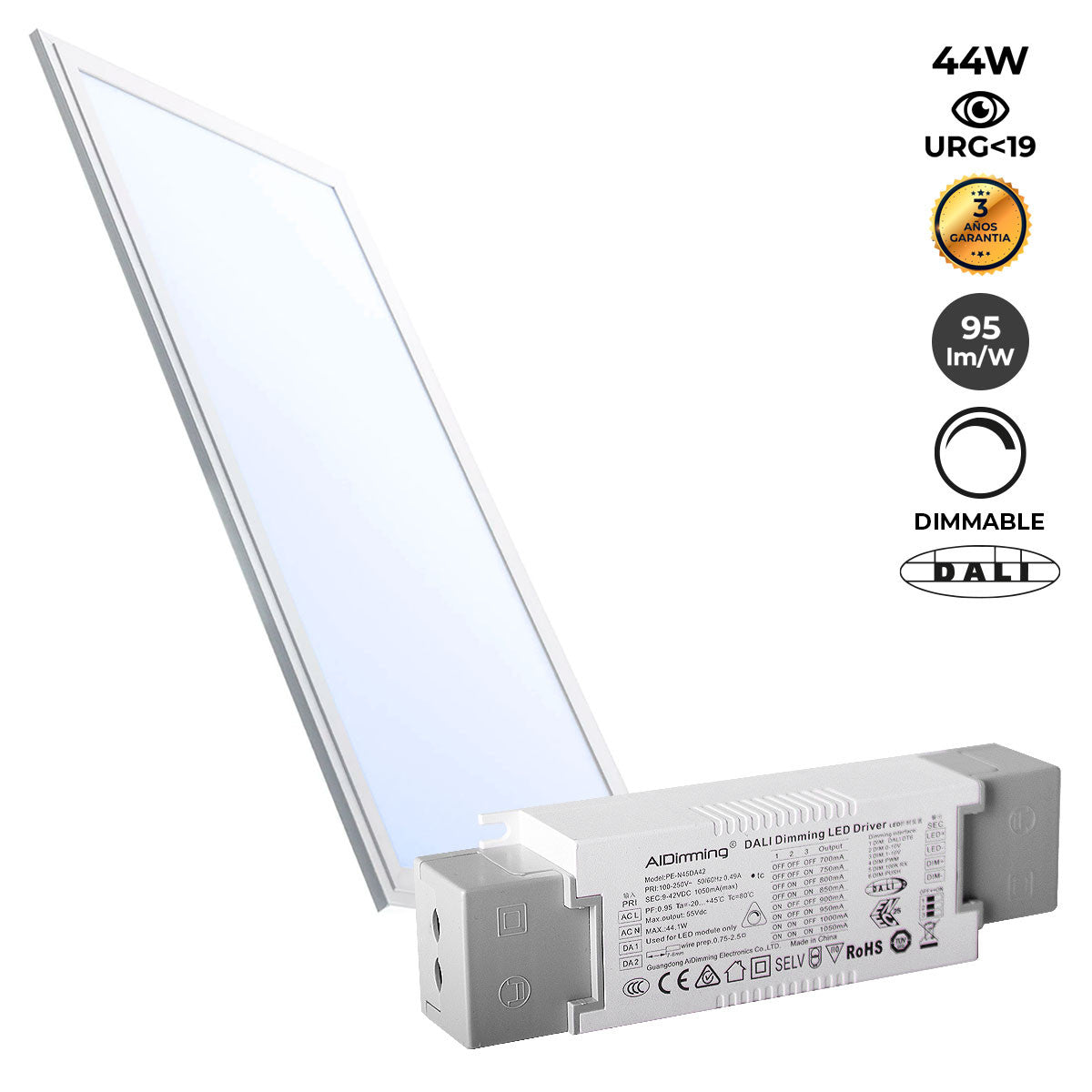 Panel LED empotrable 120X30cm - DALI regulable - 44W - UGR19 - IP40