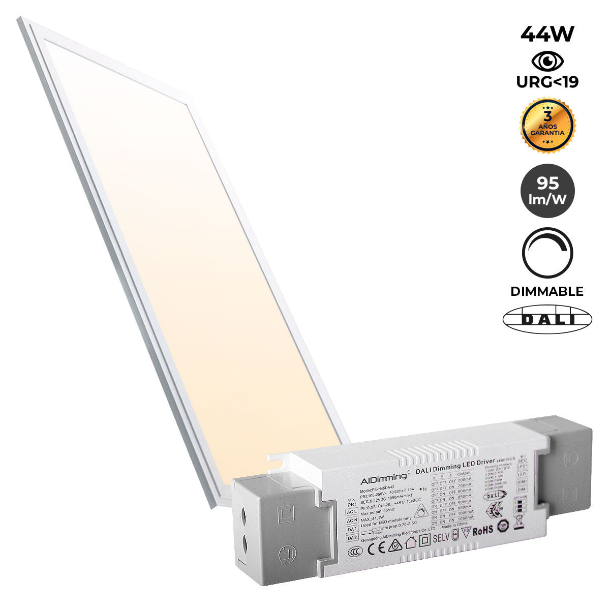 Panel LED empotrable 120X30cm - DALI regulable - 44W - UGR19 - IP40
