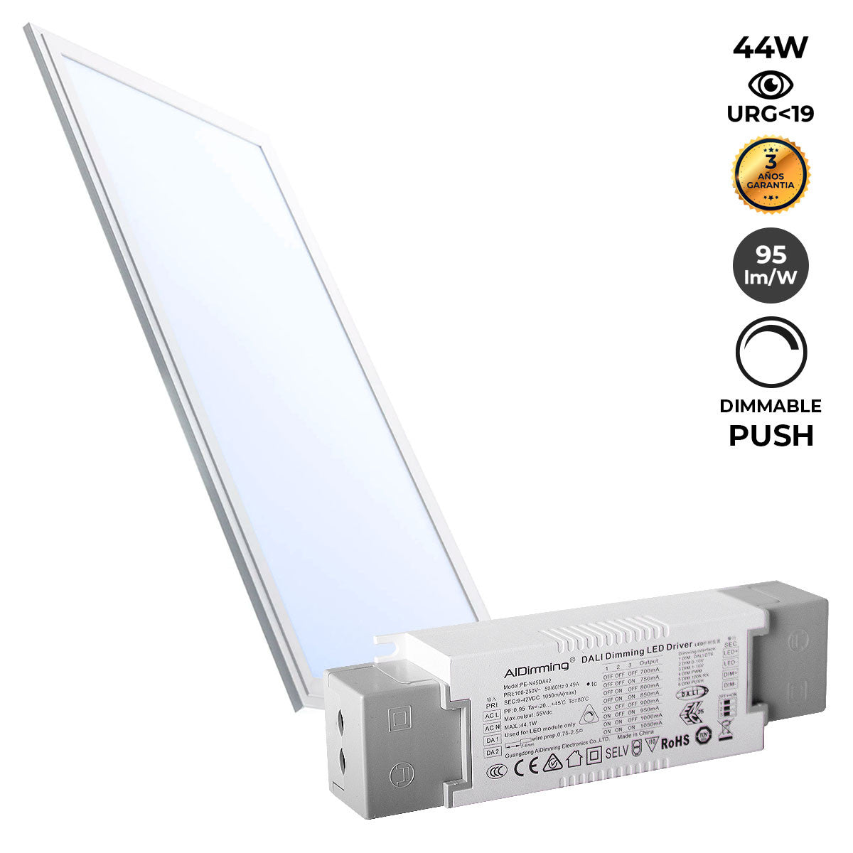 Panel LED empotrable 120X30cm - PUSH regulable - 44W - 3980lm - UGR19 - IP40