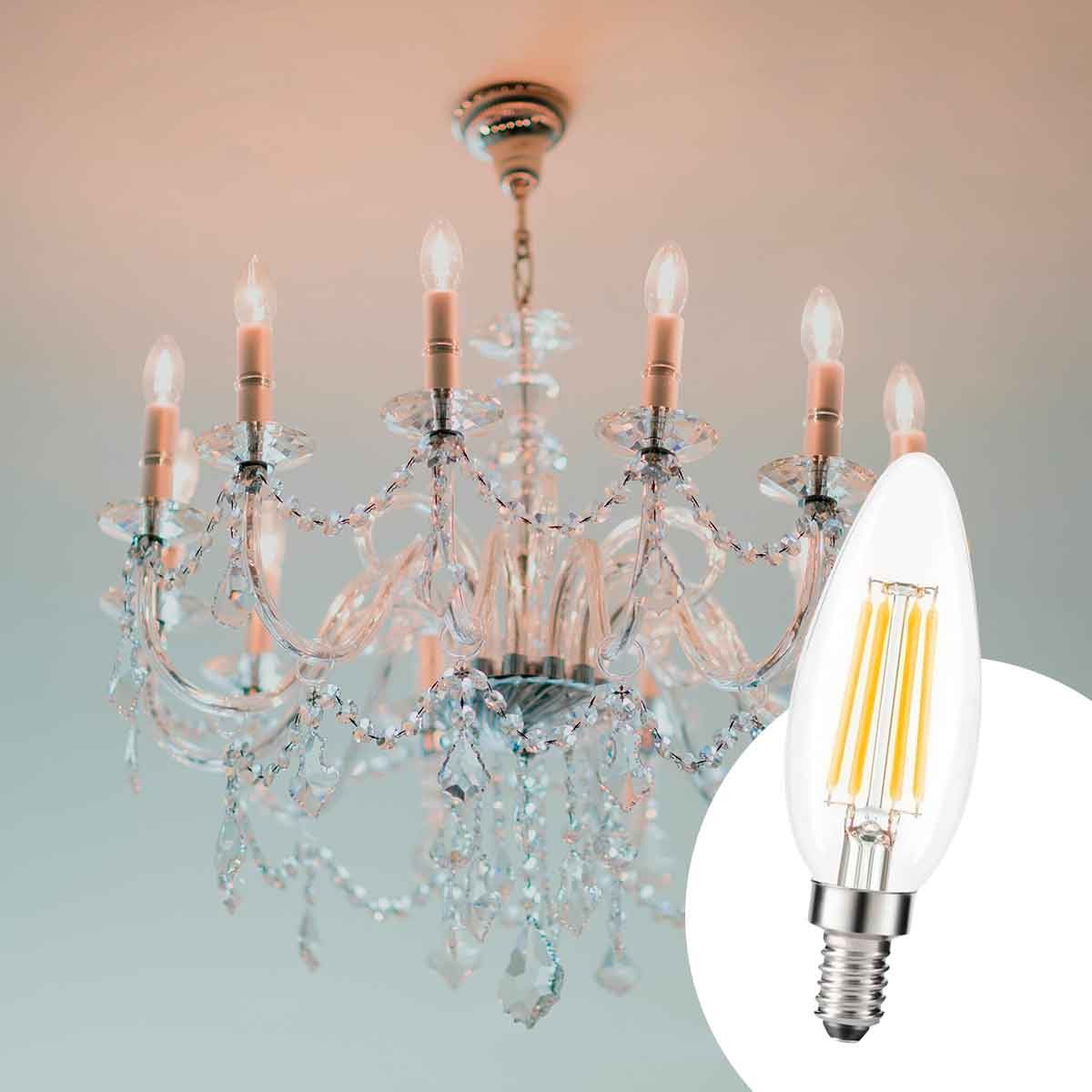 Bombilla LED filamento Vela E14 C35 - 5W - Transparente