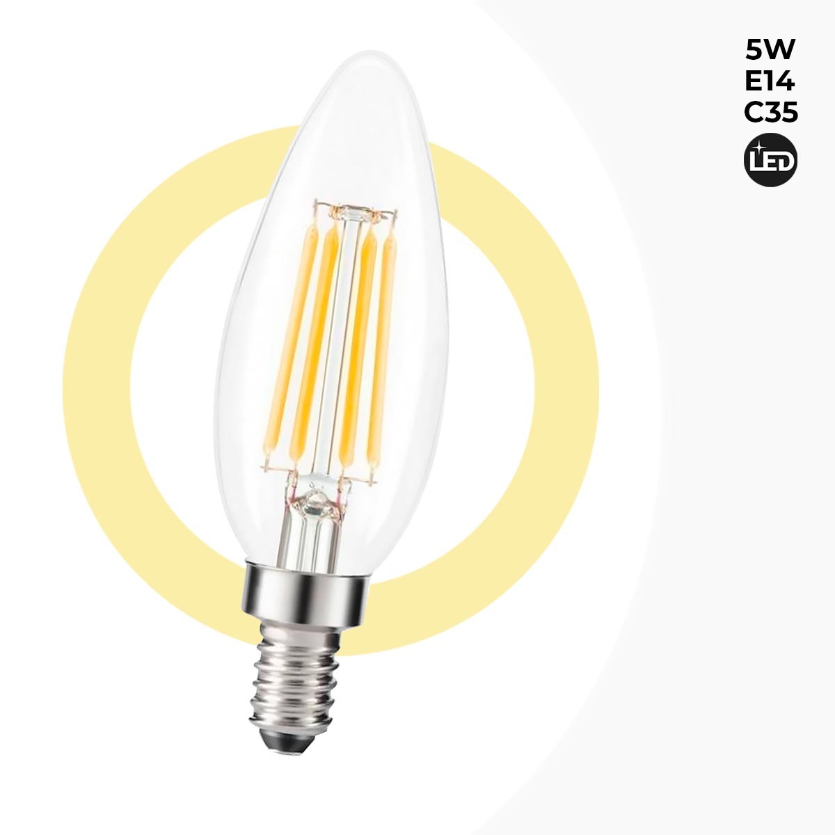 Bombilla LED filamento Vela E14 C35 - 5W - Transparente