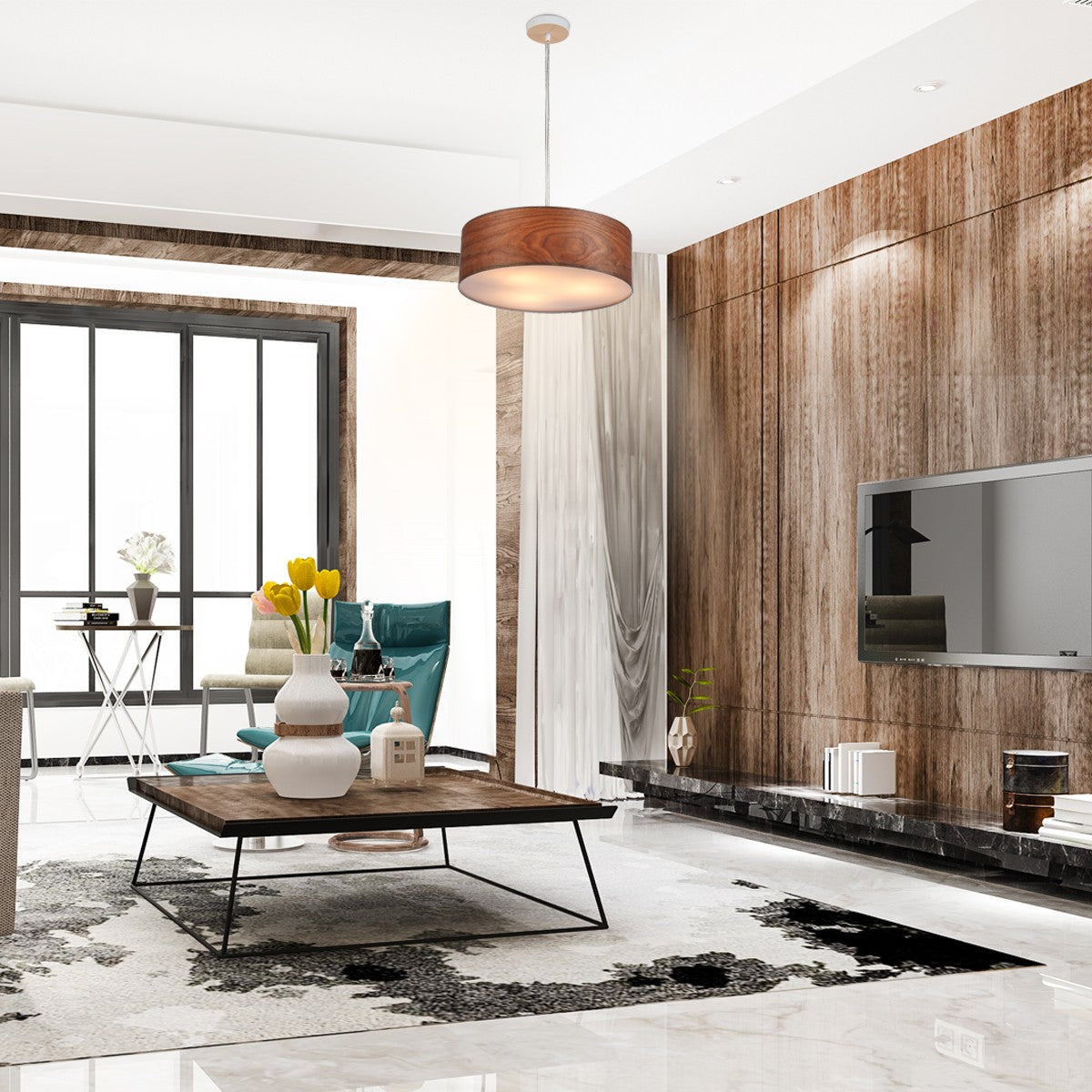 Lampara colgante con pantalla efecto madera "MATAGALLS" - 3xE27