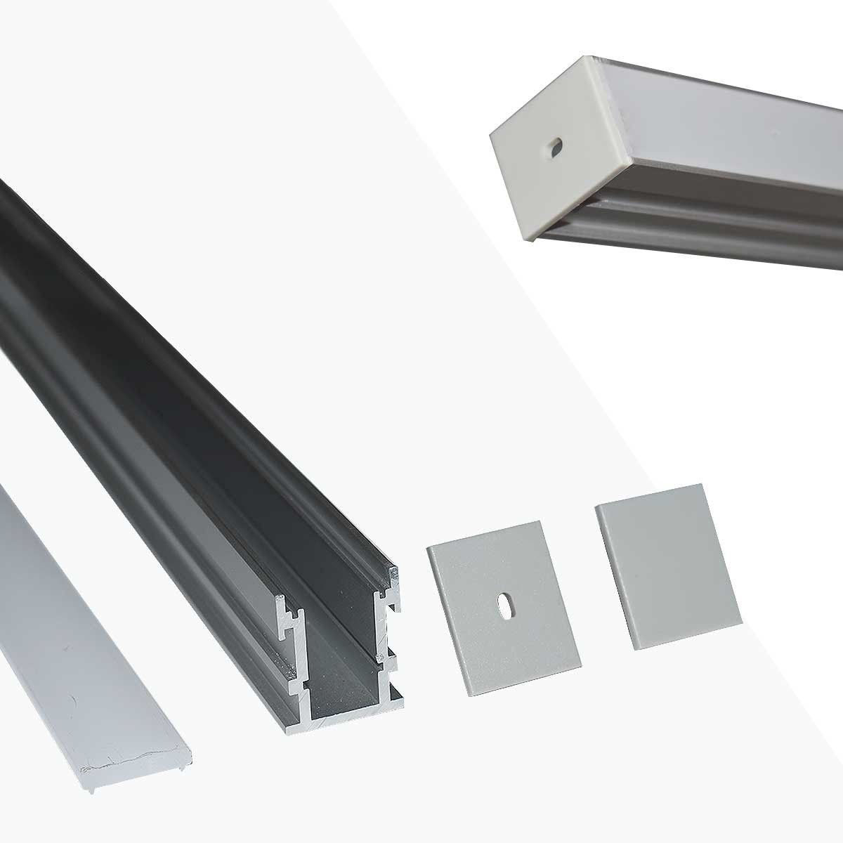 Perfil de aluminio para tira LED empotrable en suelo con difusor - 2 tapas - 21x26mm - IP54 - 2 metros