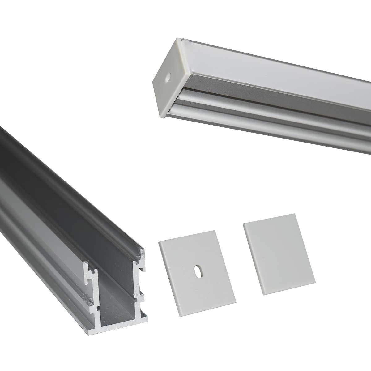 Perfil de aluminio para tira LED empotrable en suelo con difusor - 2 tapas - 21x26mm - IP54 - 2 metros