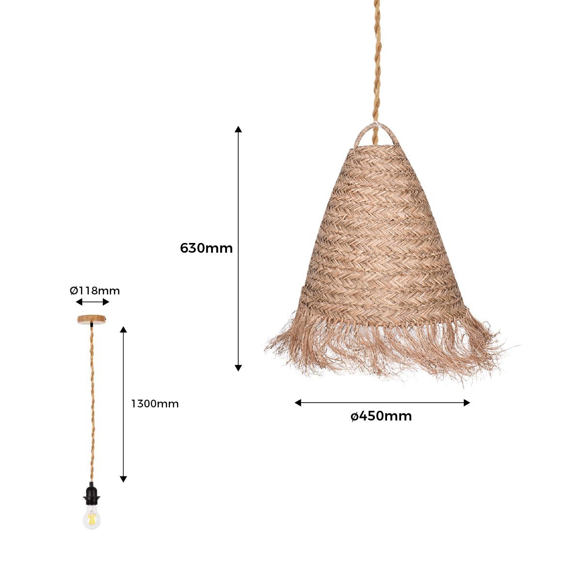 Lámpara colgante de fibras naturales "NAM"