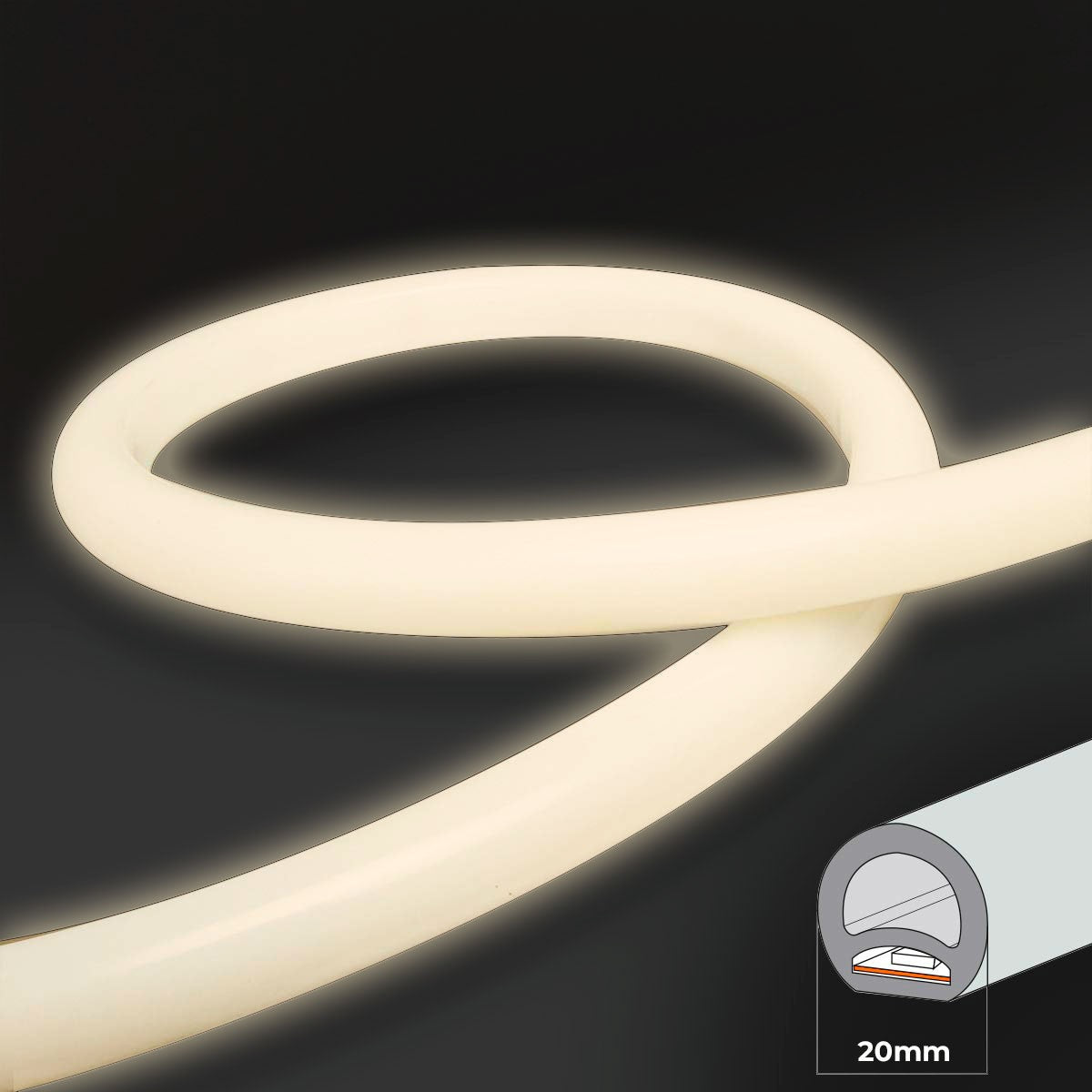 Neón LED flexible circular - 24V DC - Instalación sobre superficie - Ø20mm - 5 metros - 13W/m - Kit completo -  IP67
