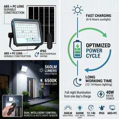 Proyector solar con panel y mando a distancia - 40W - 6500K - IP65
