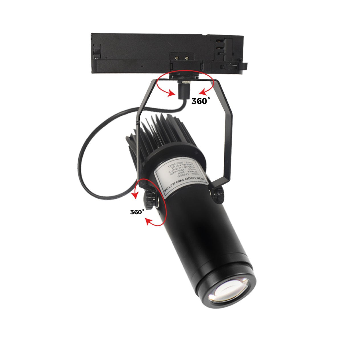 Proyector de logos LED GOBO para carril trifásico interior - 20W - Óptica 20° - IP20