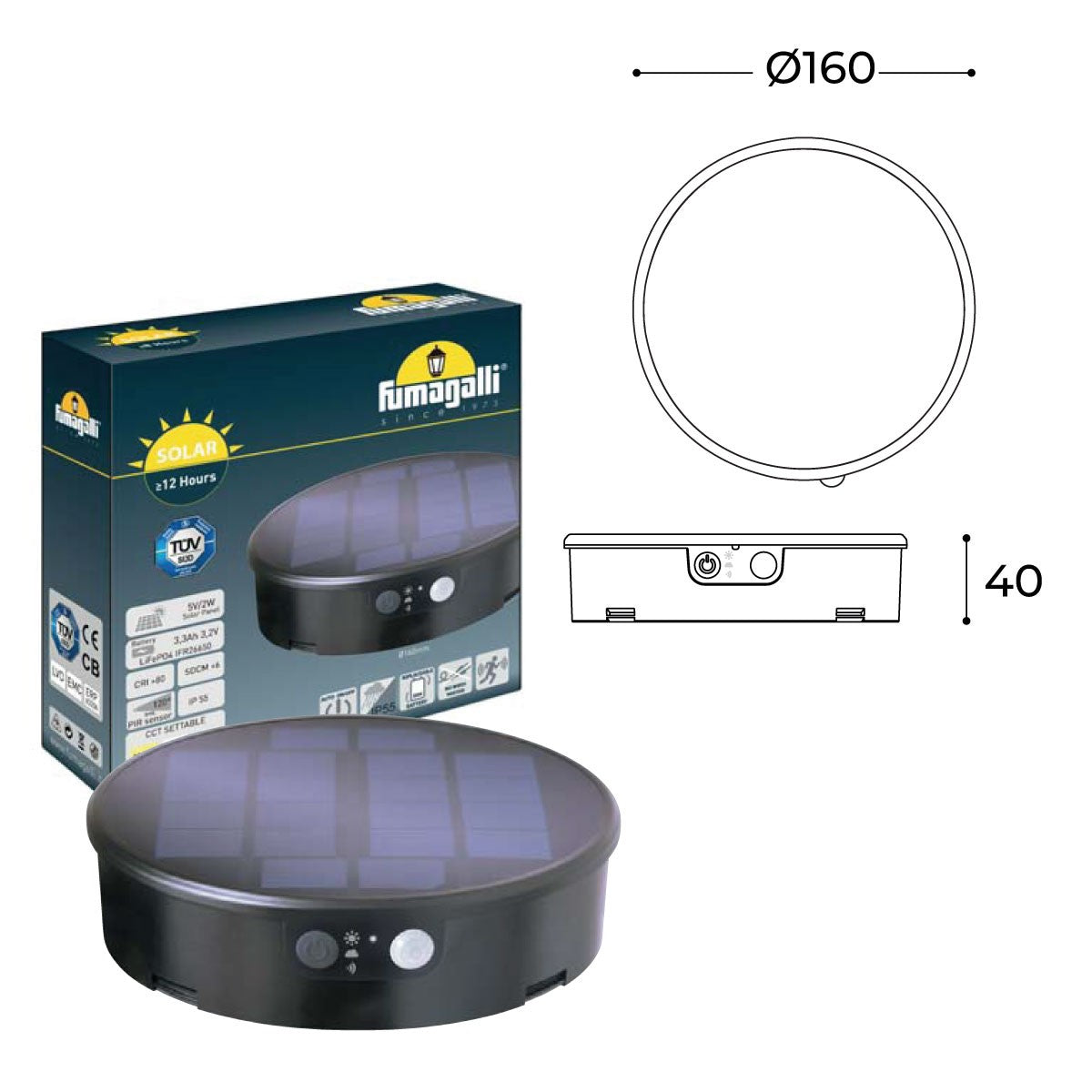 Bolardo solar LED "FIORINA" con sensor PIR - CCT - IP55 - FUMAGALLI