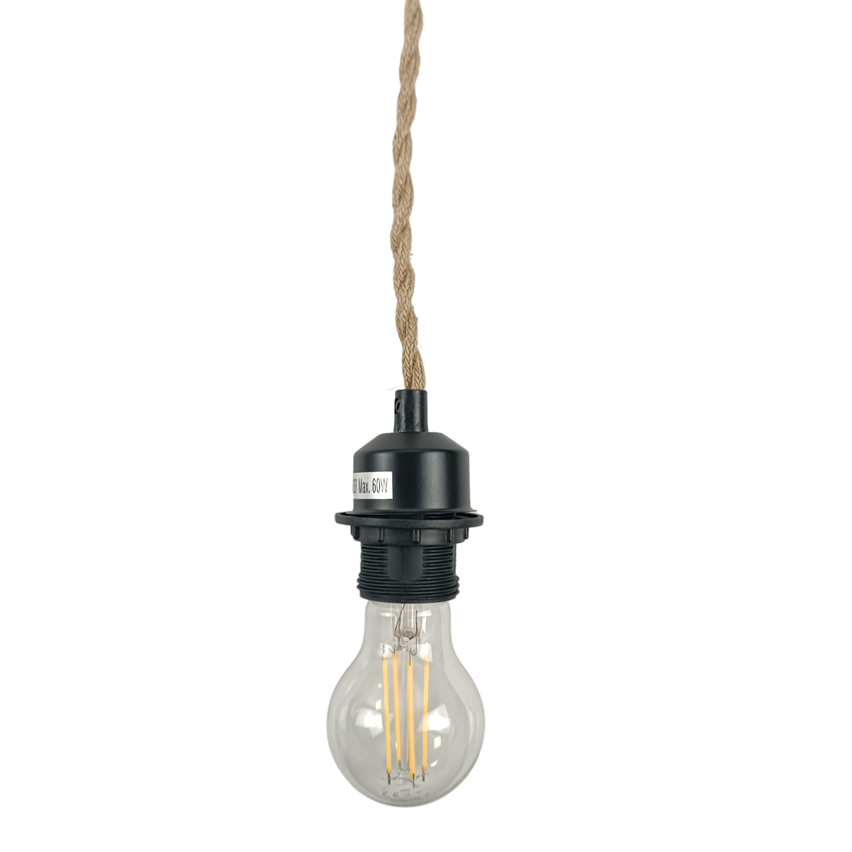 Casquillo E27 con cable de yute trenzado, interruptor y enchufe