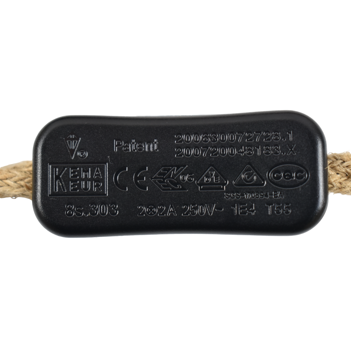 Casquillo E27 con cable de yute trenzado, interruptor y enchufe
