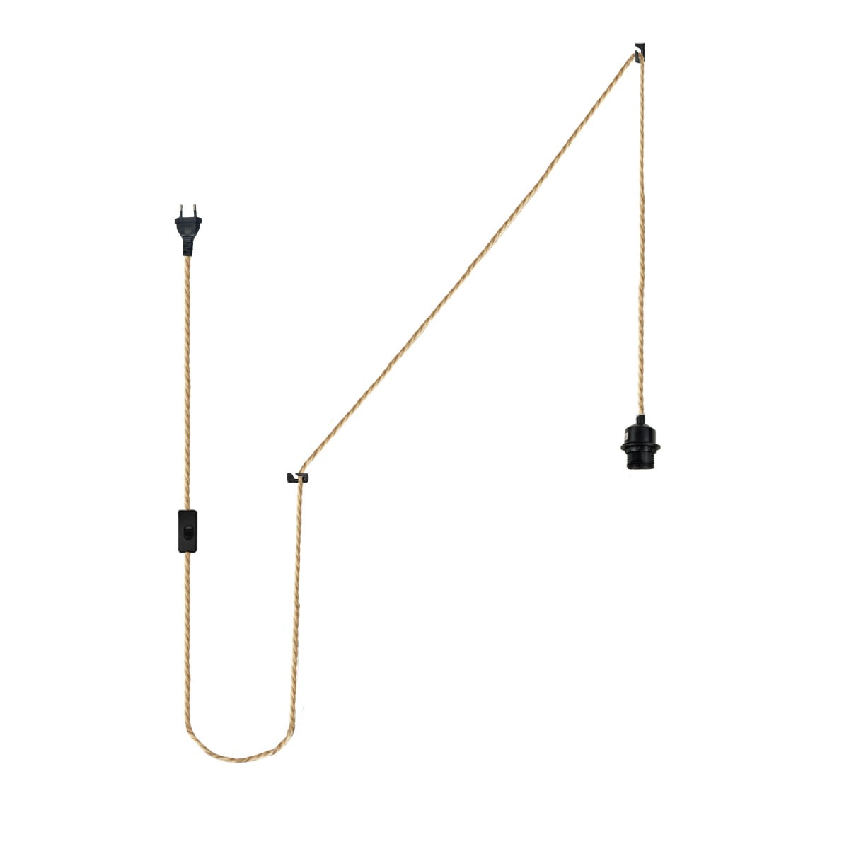 Casquillo E27 con cable de yute trenzado, interruptor y enchufe