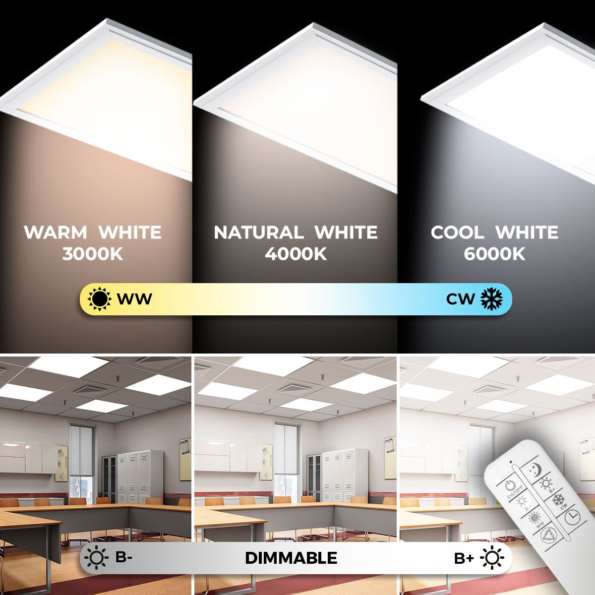 Pack de 4 paneles LED slim CCT regulable con mando - 60x60cm - 40W