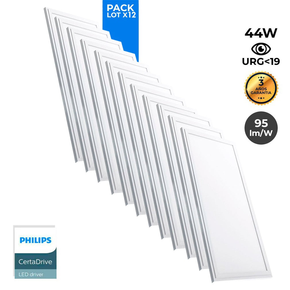 Pack de 12 paneles LED slim 120X30 cm -  Driver Philips - 44W - UGR19 - IP40