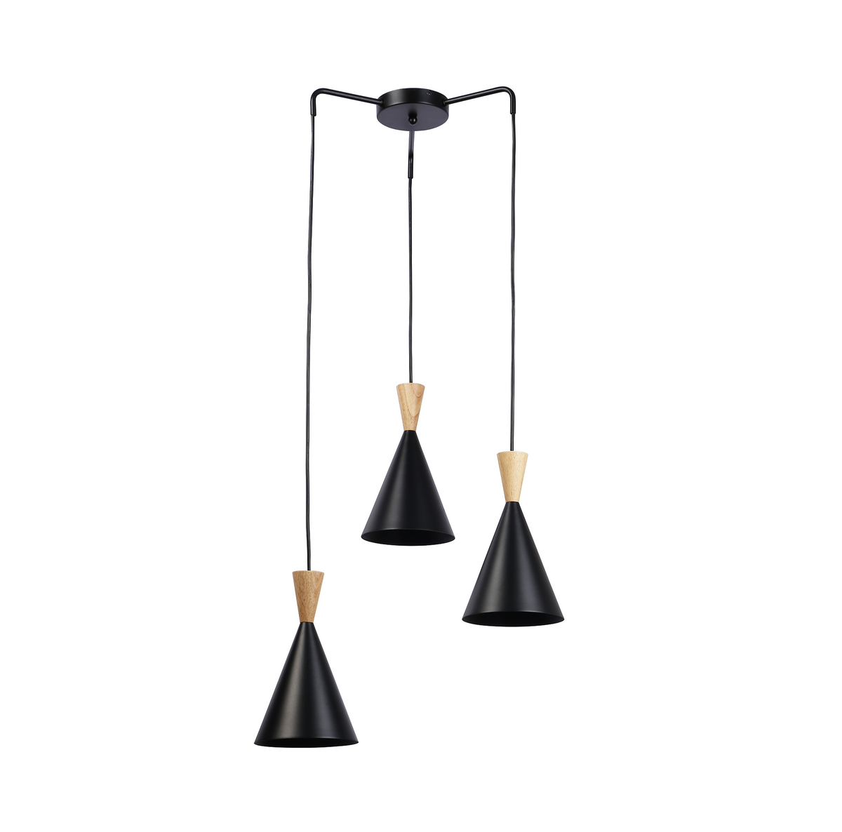 Lámpara colgante triple de metal y madera "Lima"