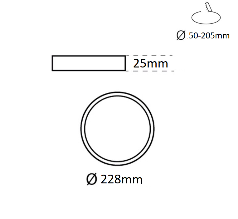 Downlight LED circular empotrable - Diámetro de corte ajustable: Ø 50 a 205 mm - 20W