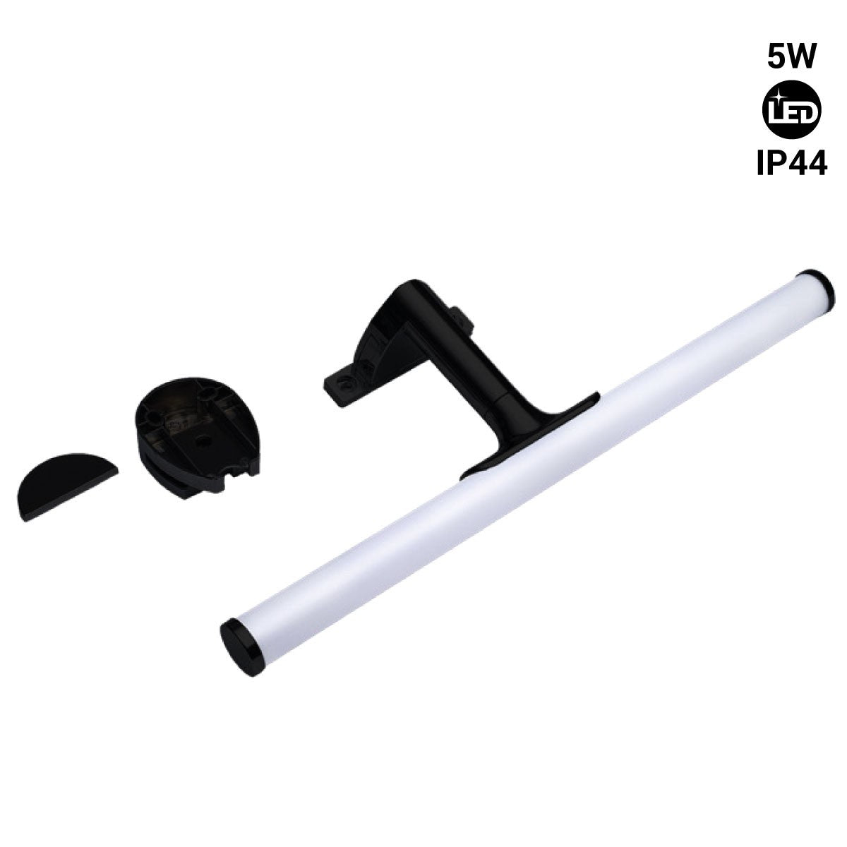 Aplique espejo baño LED tubular - 30cm - 5W | 3 formas de fijación