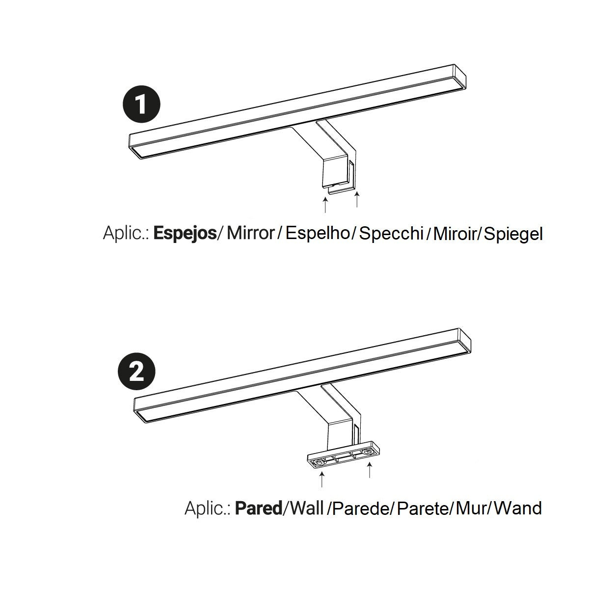 Aplique espejo baño LED - 30cm - 5W | Fijación en espejo y mueble