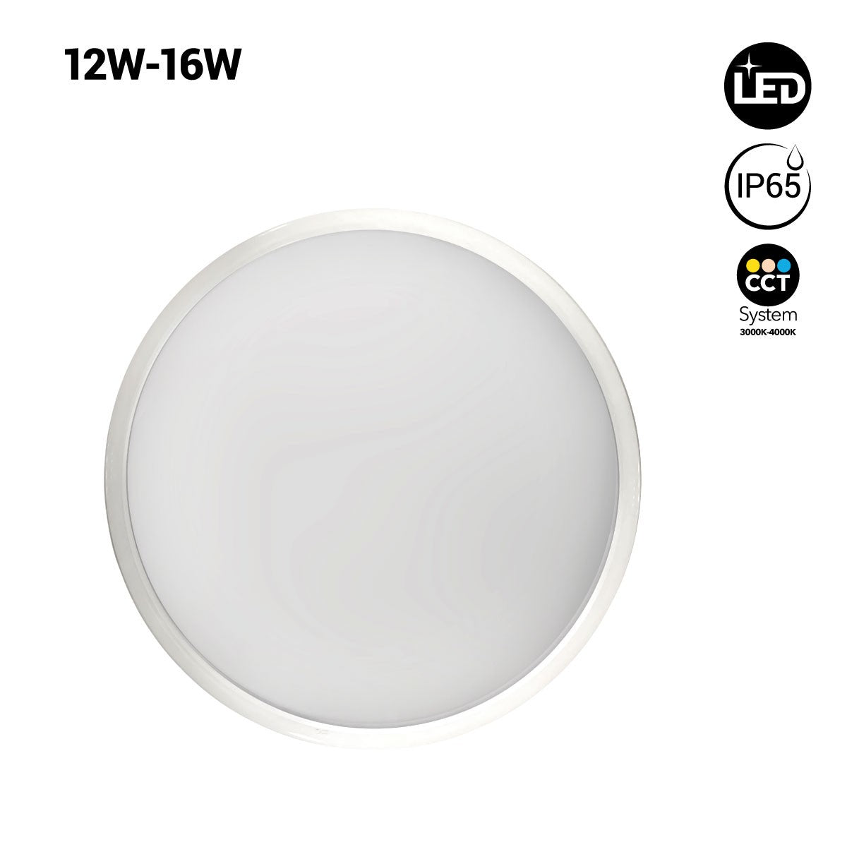 Plafón LED techo estanco CCT - Potencia ajustable 12W-16W - Ø30cm - IP65