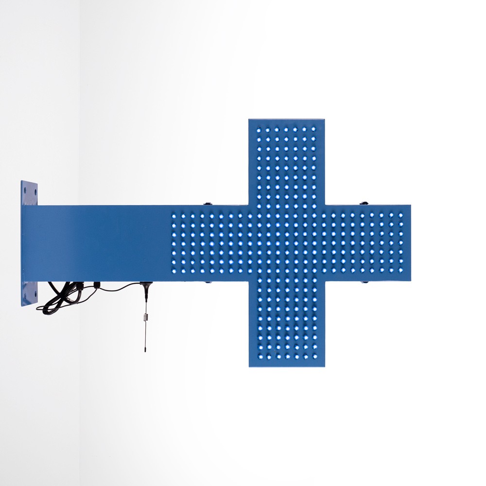 Cruz de veterinaria LED monocolor azul - 50x50cm - Doble cara - Exterior