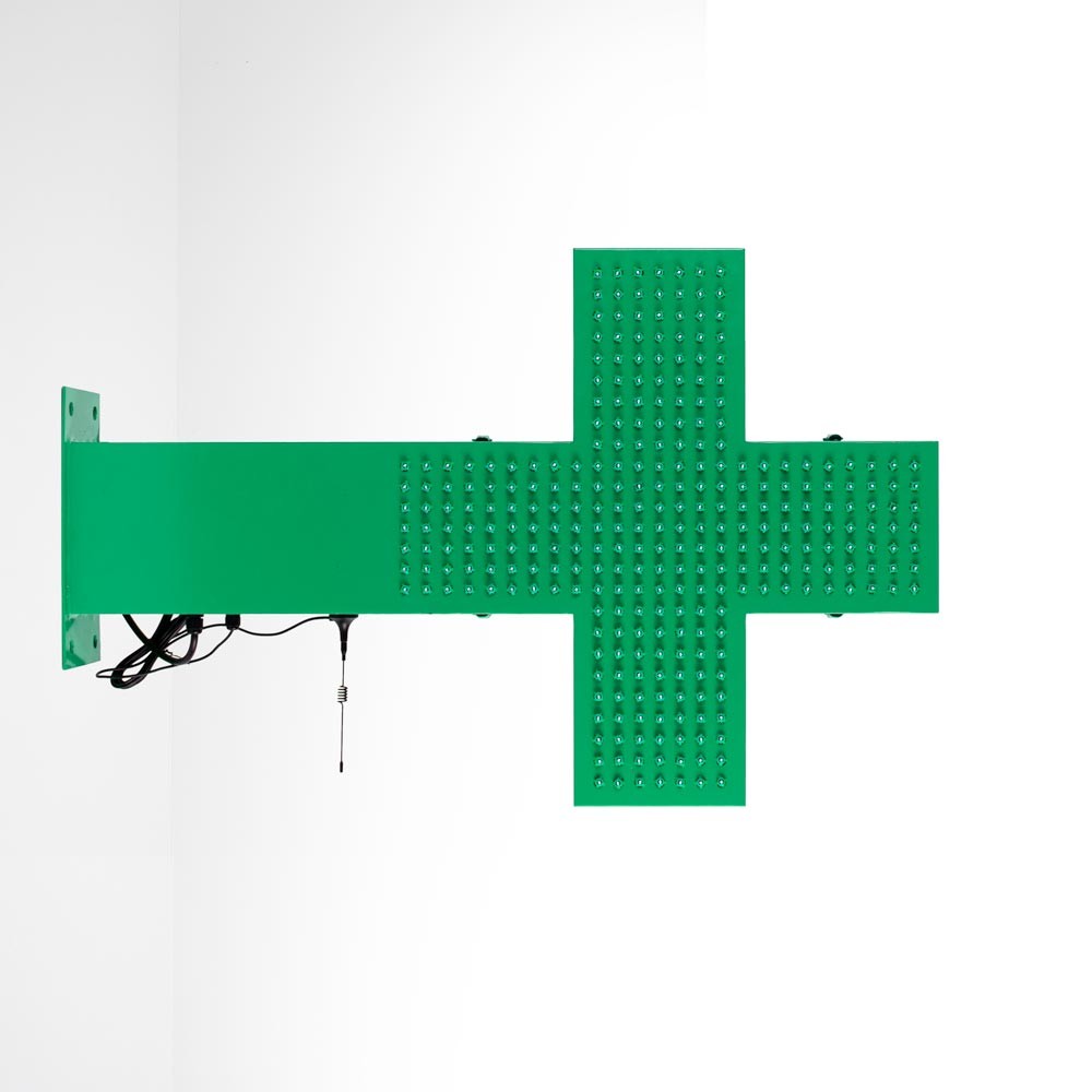 Cruz de farmacia LED monocolor verde - 50x50cm - Doble cara - Exterior