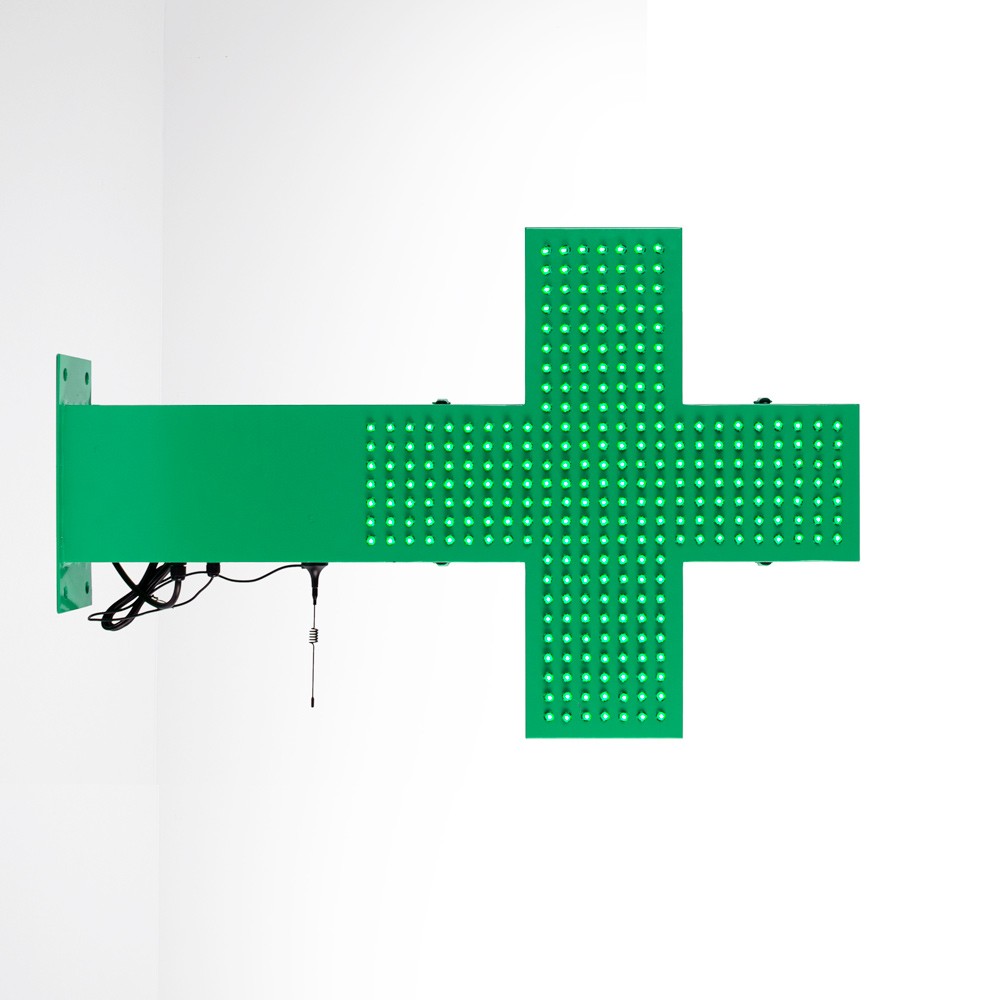 Cruz de farmacia LED monocolor verde - 50x50cm - Doble cara - Exterior