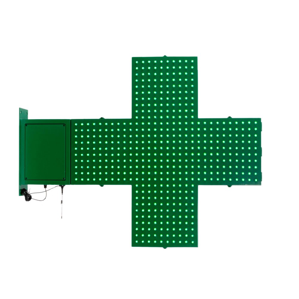 Cruz de farmacia LED monocolor verde - 80x80cm - Doble cara - Exterior