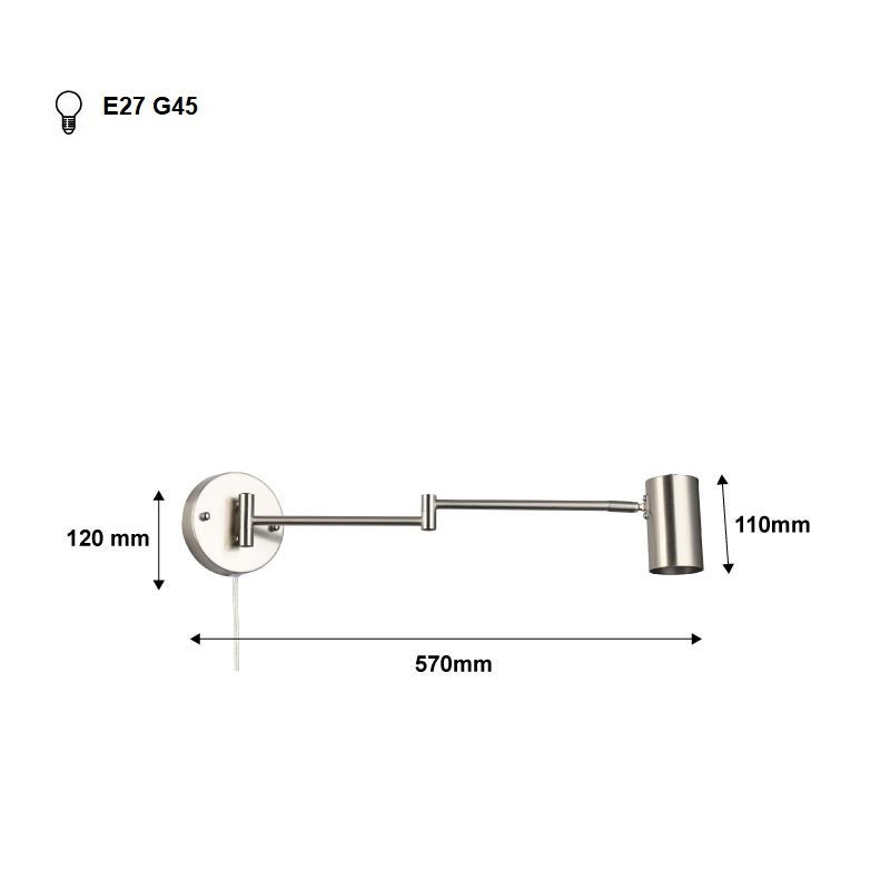 Aplique de pared extensible con enchufe "Lisa" - E27 G45