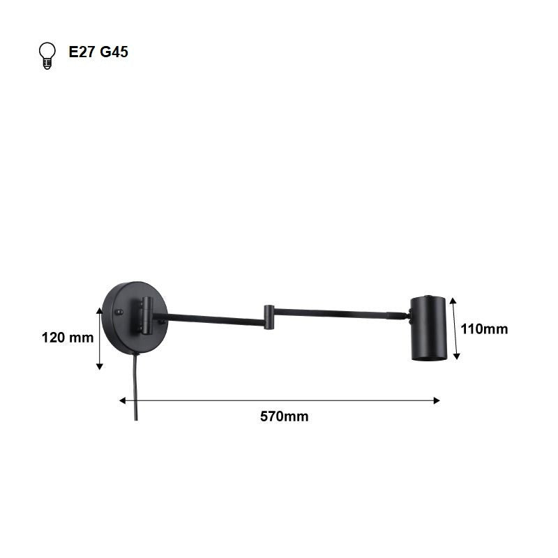Aplique de pared extensible con enchufe "Lisa" - E27 G45
