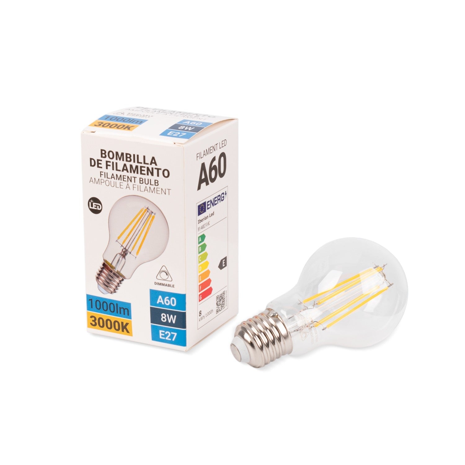 Bombilla LED filamento E27 A60 - 8W - Regulable