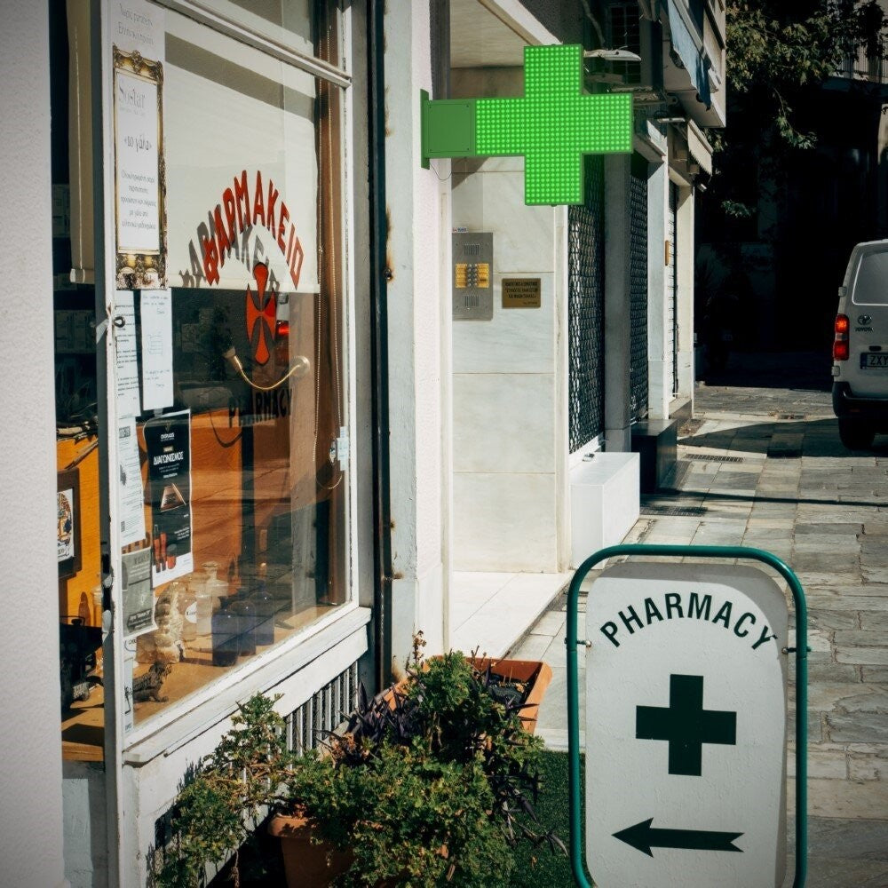 Cruz de farmacia LED monocolor verde - 80x80cm - Doble cara - Exterior