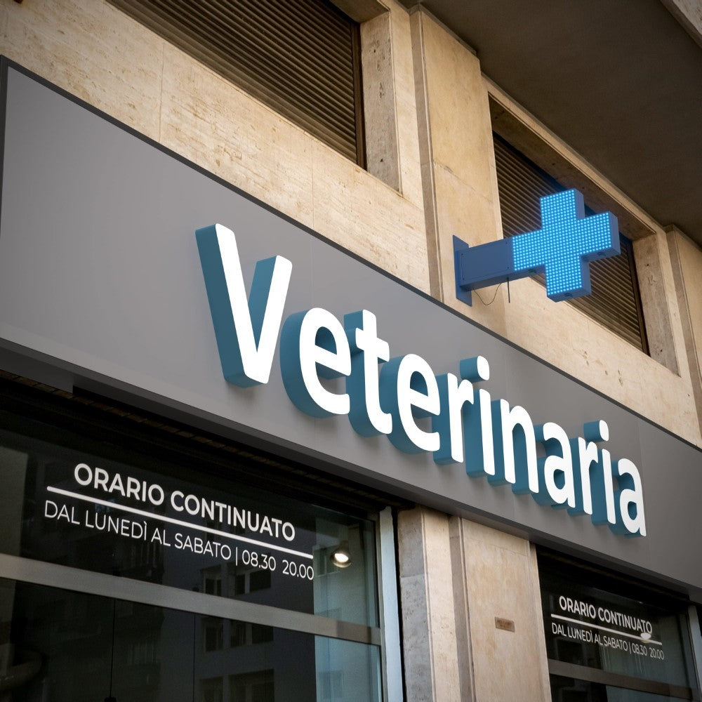 Cruz de veterinaria LED monocolor azul - 50x50cm - Doble cara - Exterior