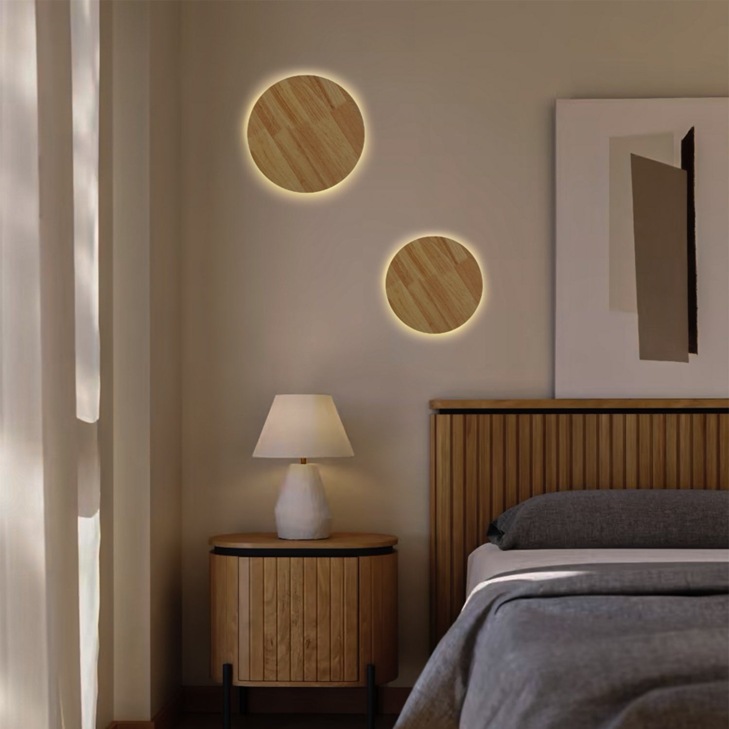 Aplique de pared circular en madera "Lune" - 26W - Ø 30cm
