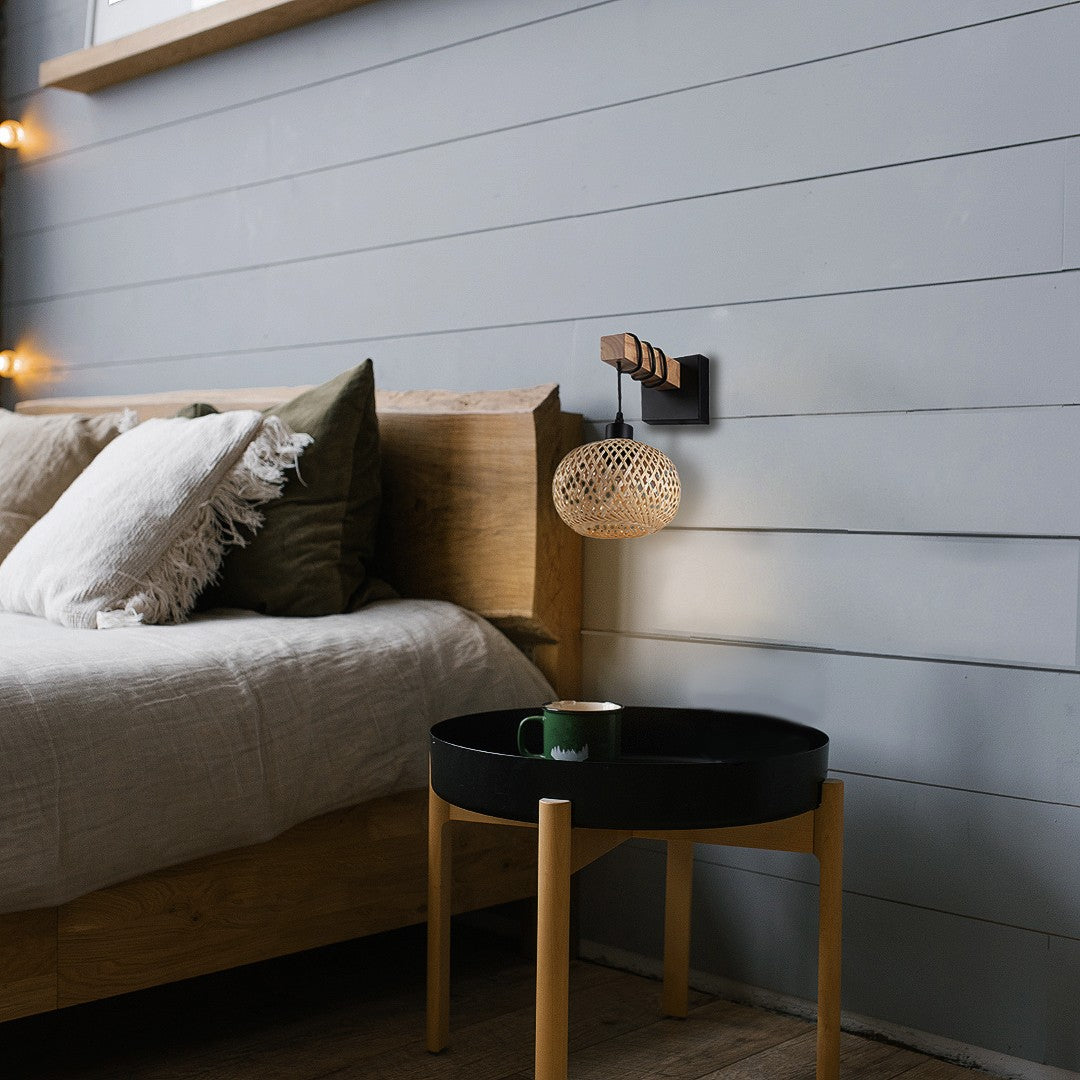 Aplique de pared madera y mimbre "Shelley" - E27