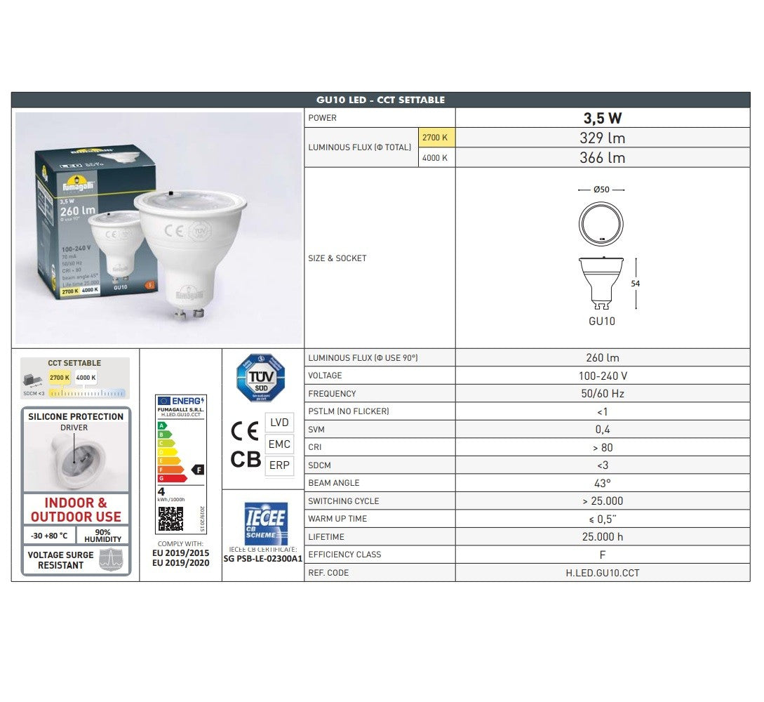 Bombilla GU10 LED - 3,5W - CCT - Fumagalli