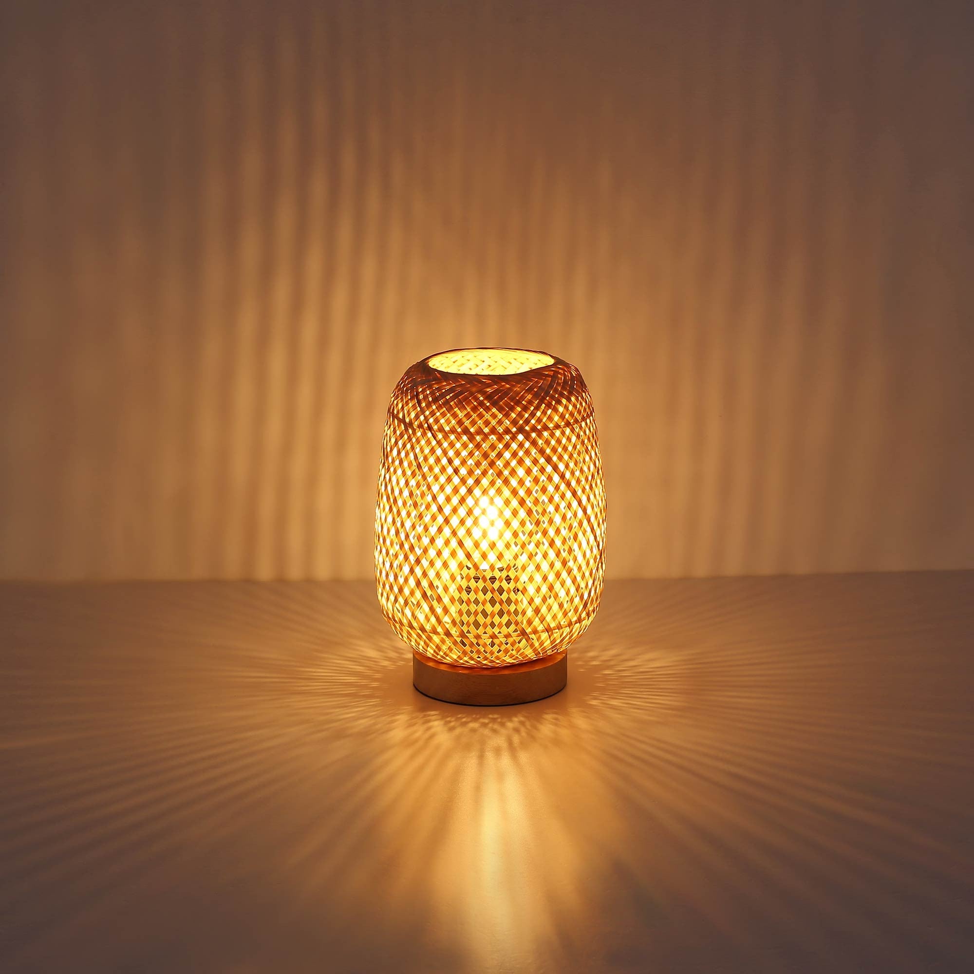 Lámpara de mesa de mimbre y madera "Ruka" - E27