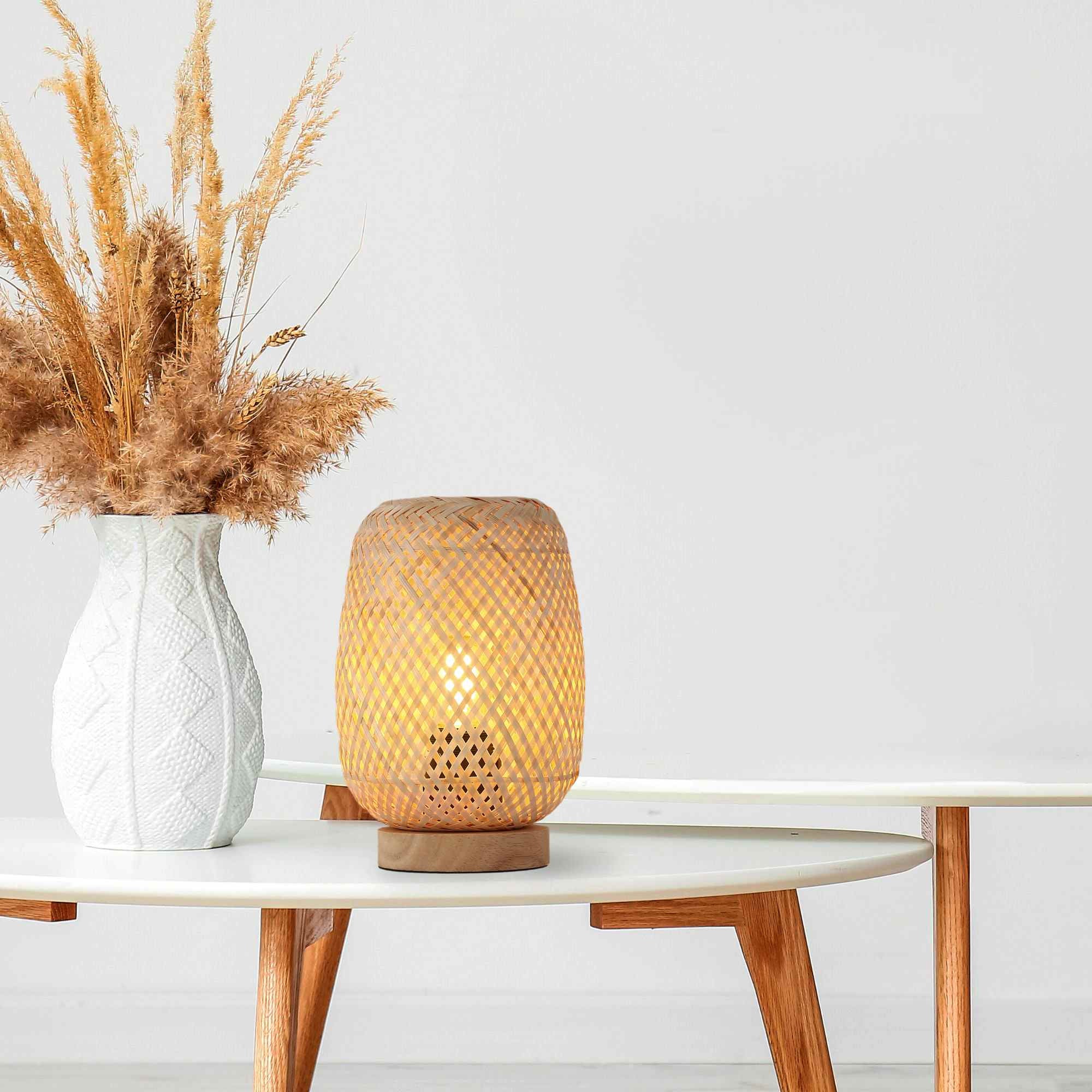 Lámpara de mesa de mimbre y madera "Ruka" - E27