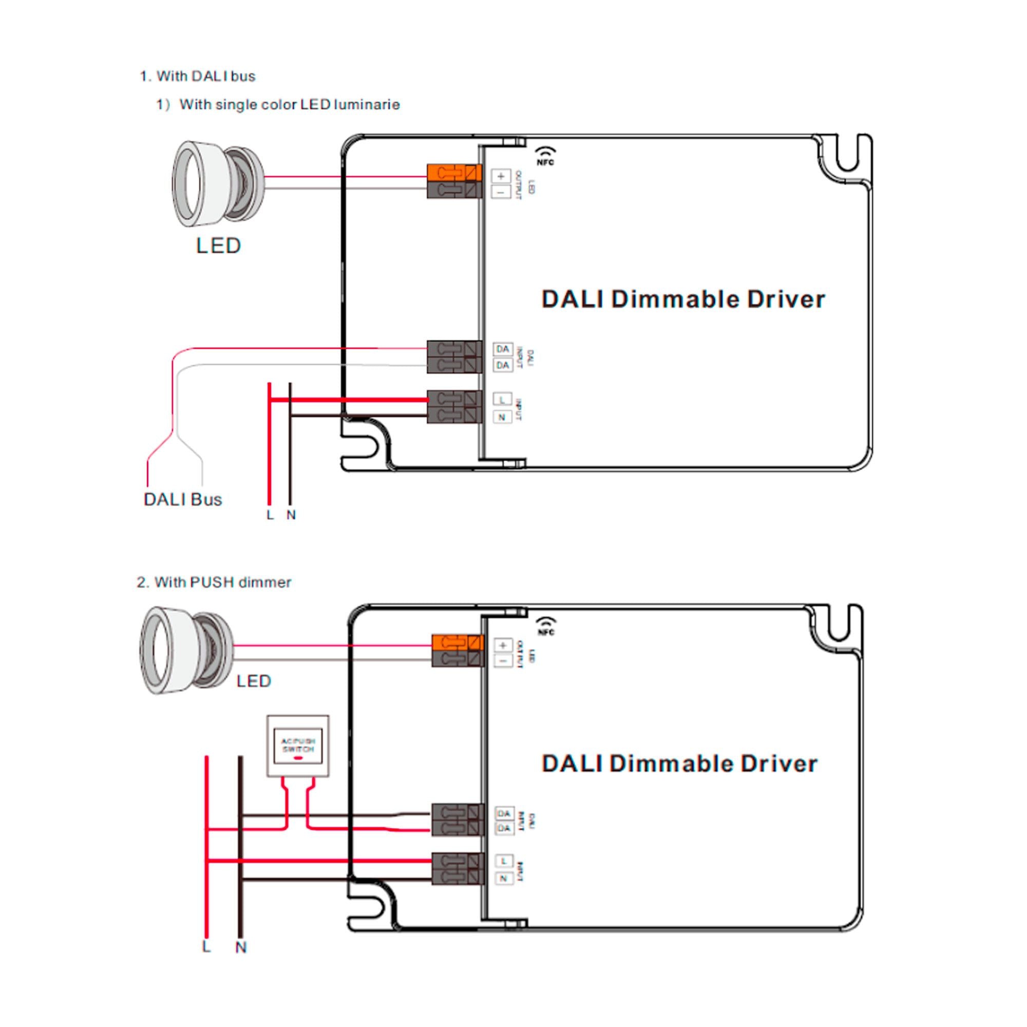 Driver regulable DALI DT6 monocolor 220-240V - Salida 6-58V DC - 500-1500mA - 65W