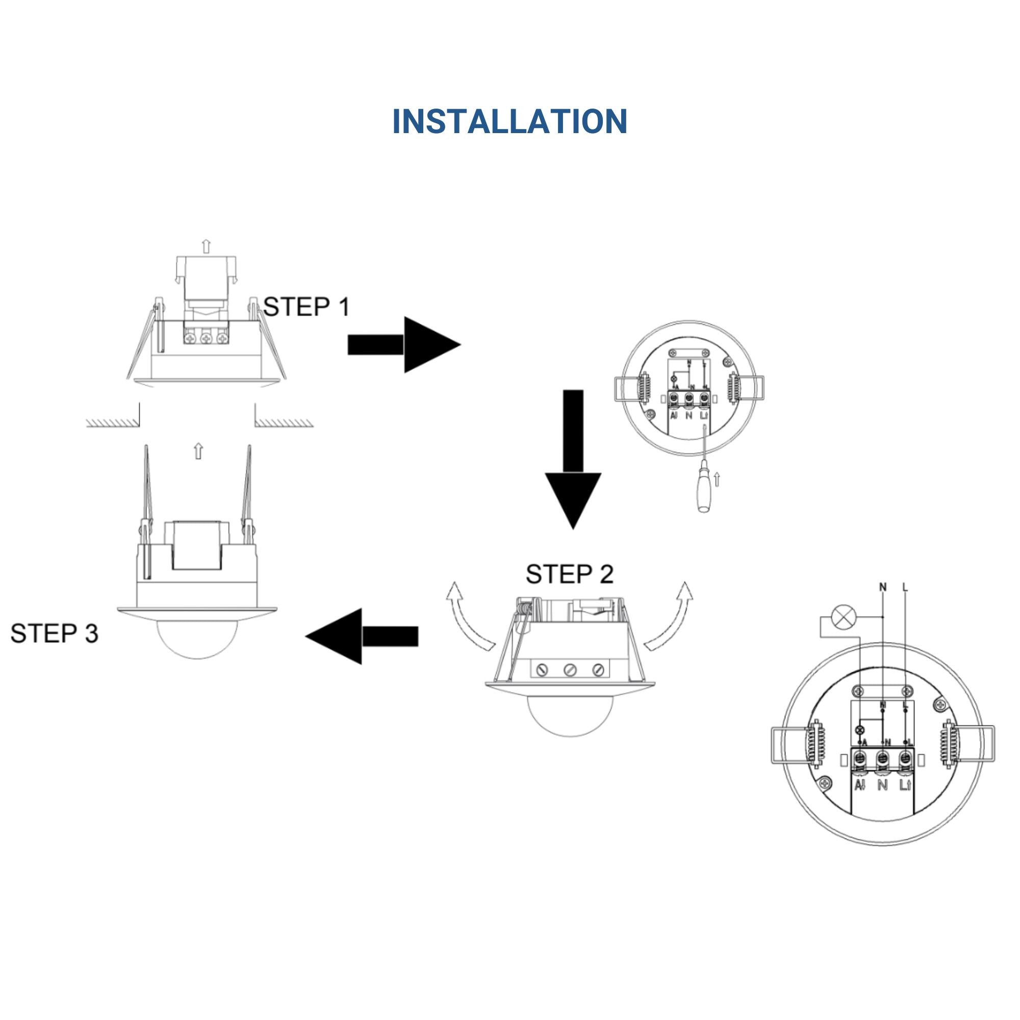Sensor de presencia PIR empotrable con mando a distancia - 360º - IP20