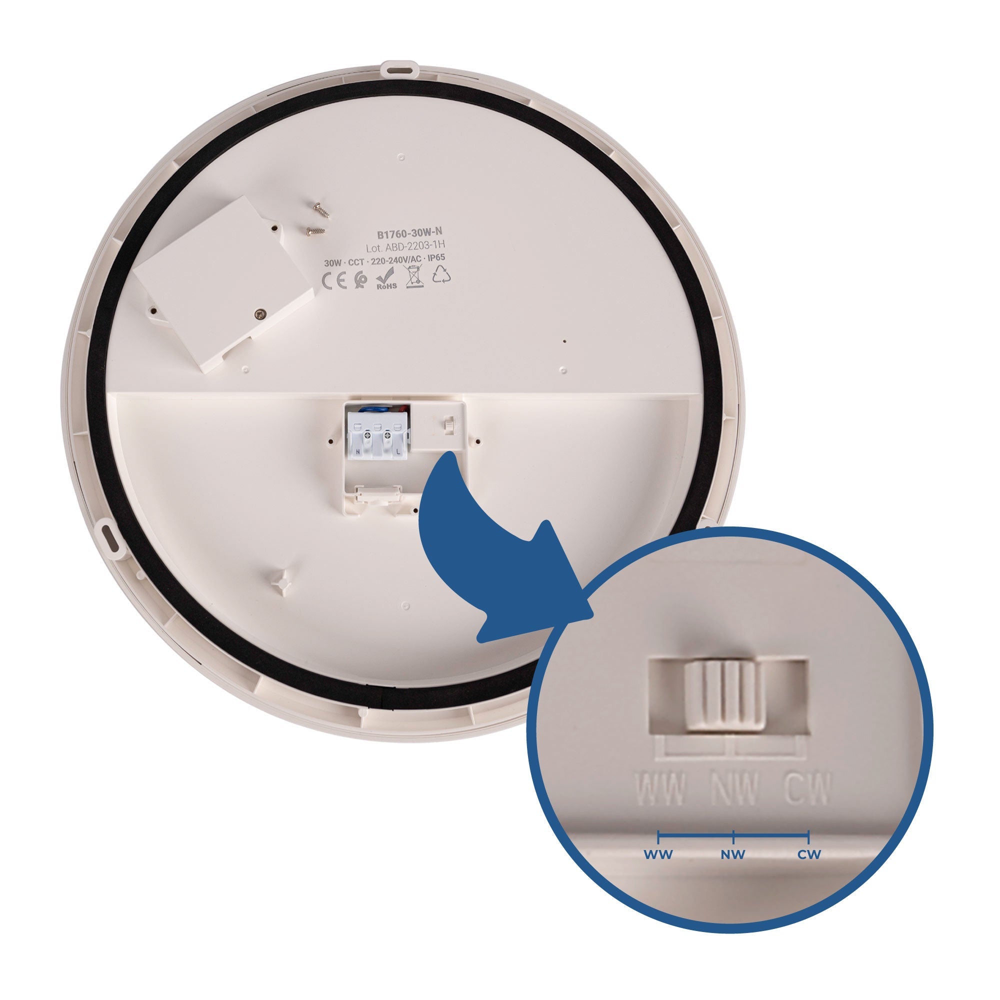 Plafón LED techo estanco CCT - 30W - Ø35cm - 3180lm - IP65