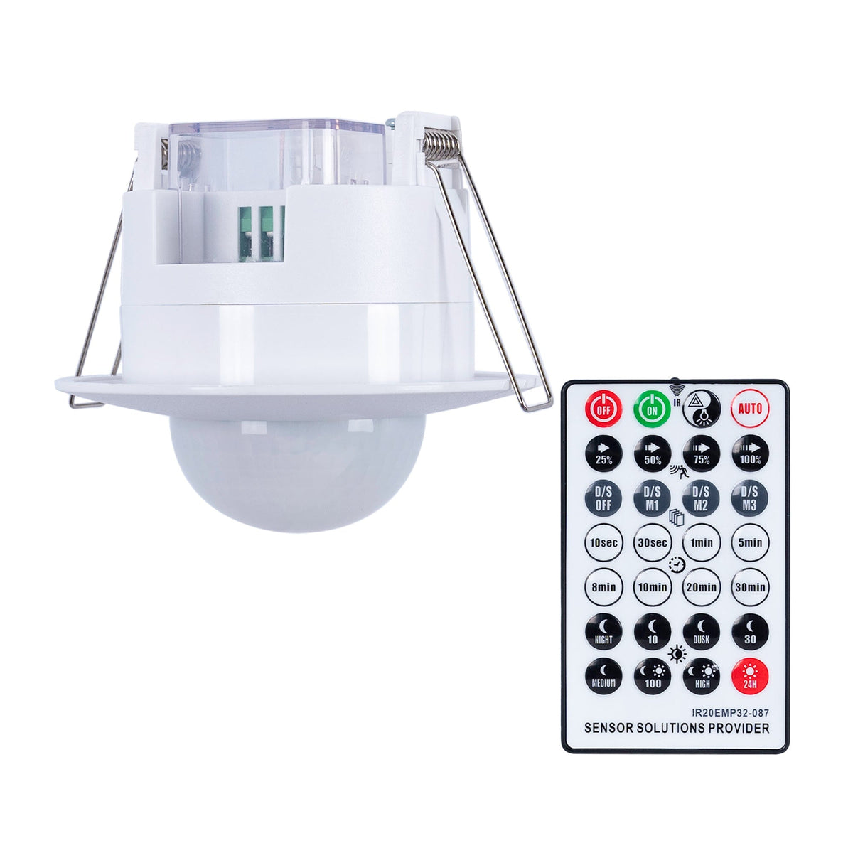 Sensor de presencia PIR empotrable con mando a distancia - 360º - IP20