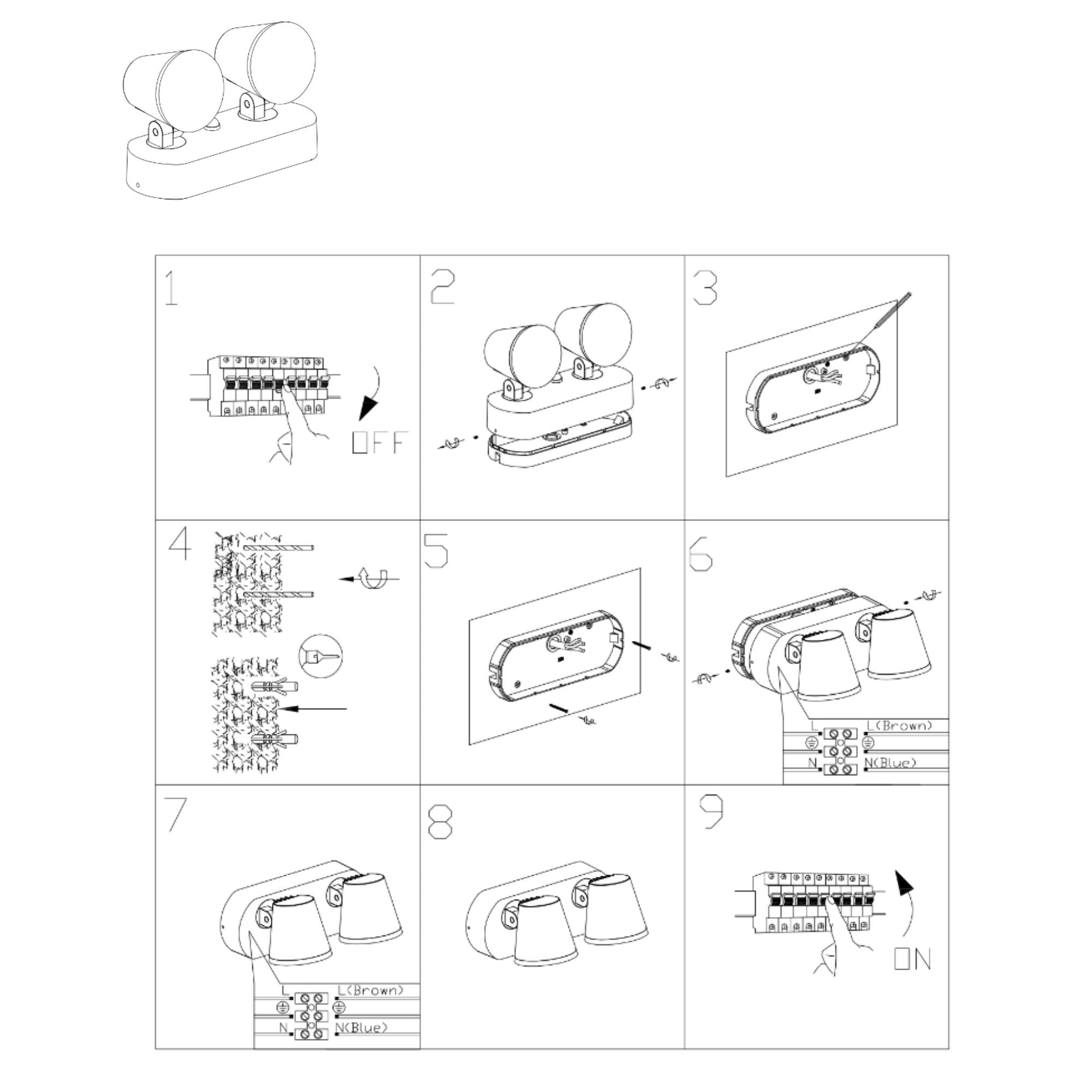 Aplique de pared exterior doble con sensor PIR "Tura" - 20,5W - Orientable - 3000K - IP54