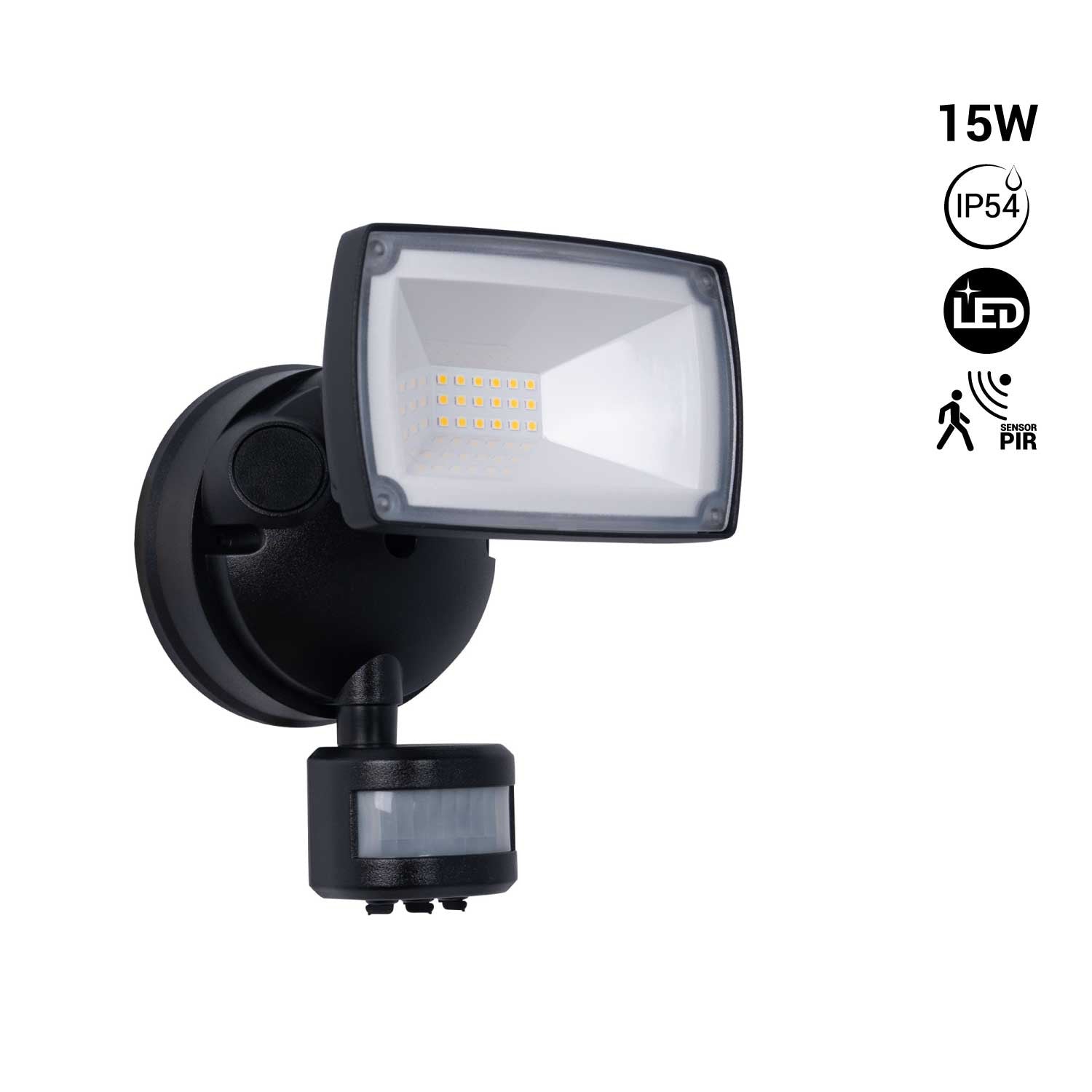 Proyector LED de pared exterior con sensor PIR 15W - 4000K - IP54