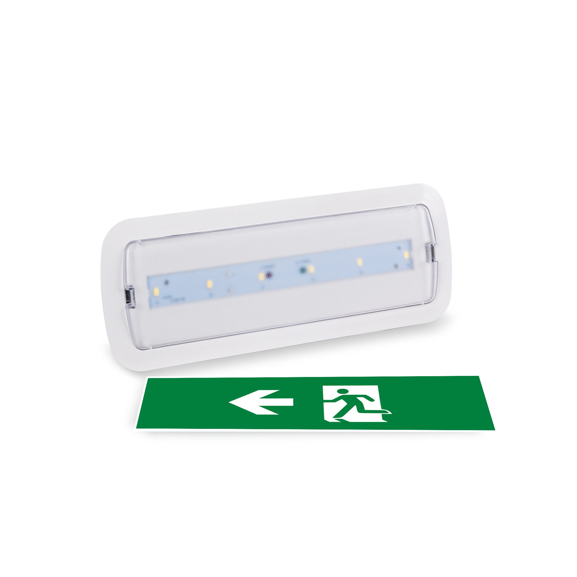 KIT Pictograma autoadhesivo "Salida izquierda" + Luz de emergencia 3W