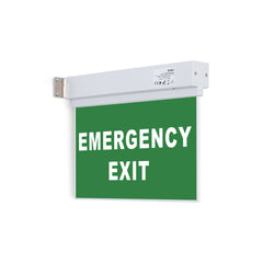Luz de emergencia permanente con cartel "Emergency Exit"