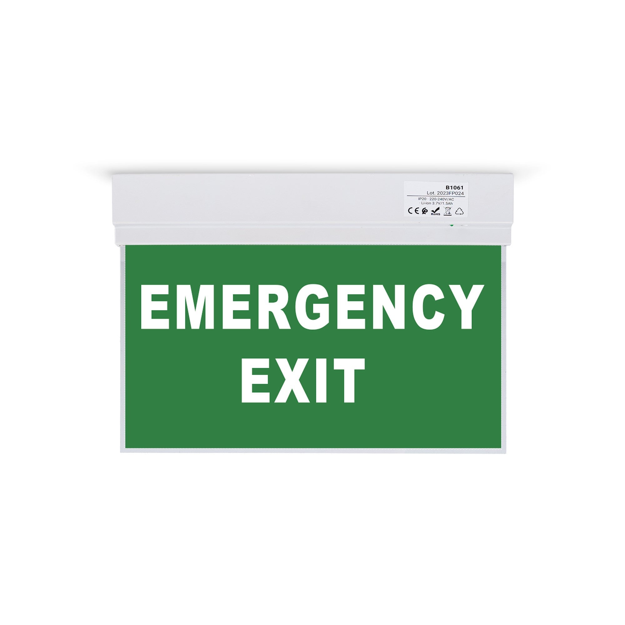 Luz de emergencia permanente con cartel "Emergency Exit"