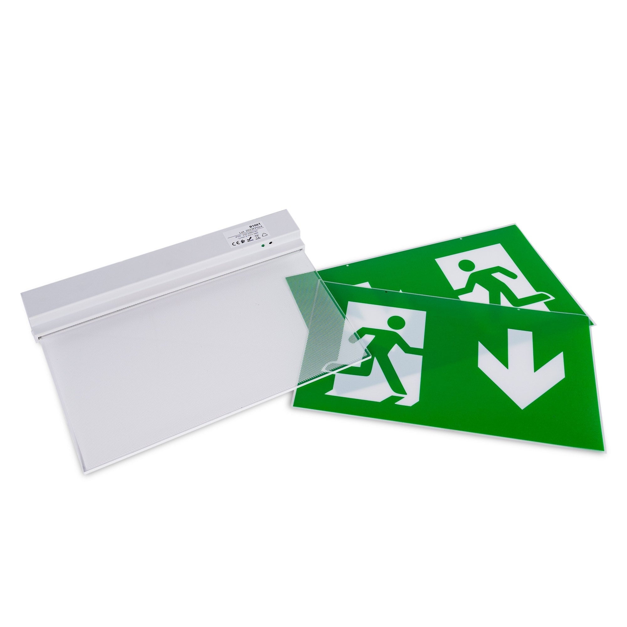 Luz de emergencia permanente con pictograma "Salida abajo"