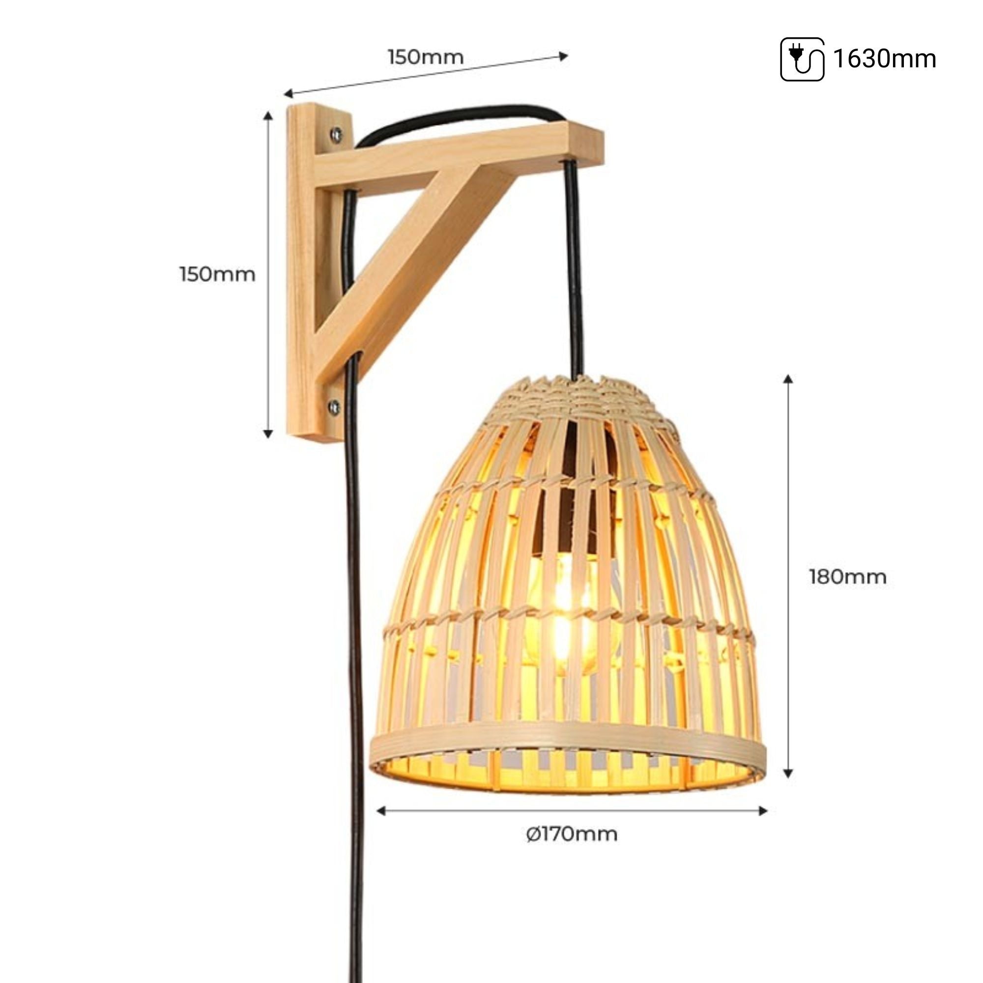 Aplique de pared en madera con pantalla de bambú "CESTA"