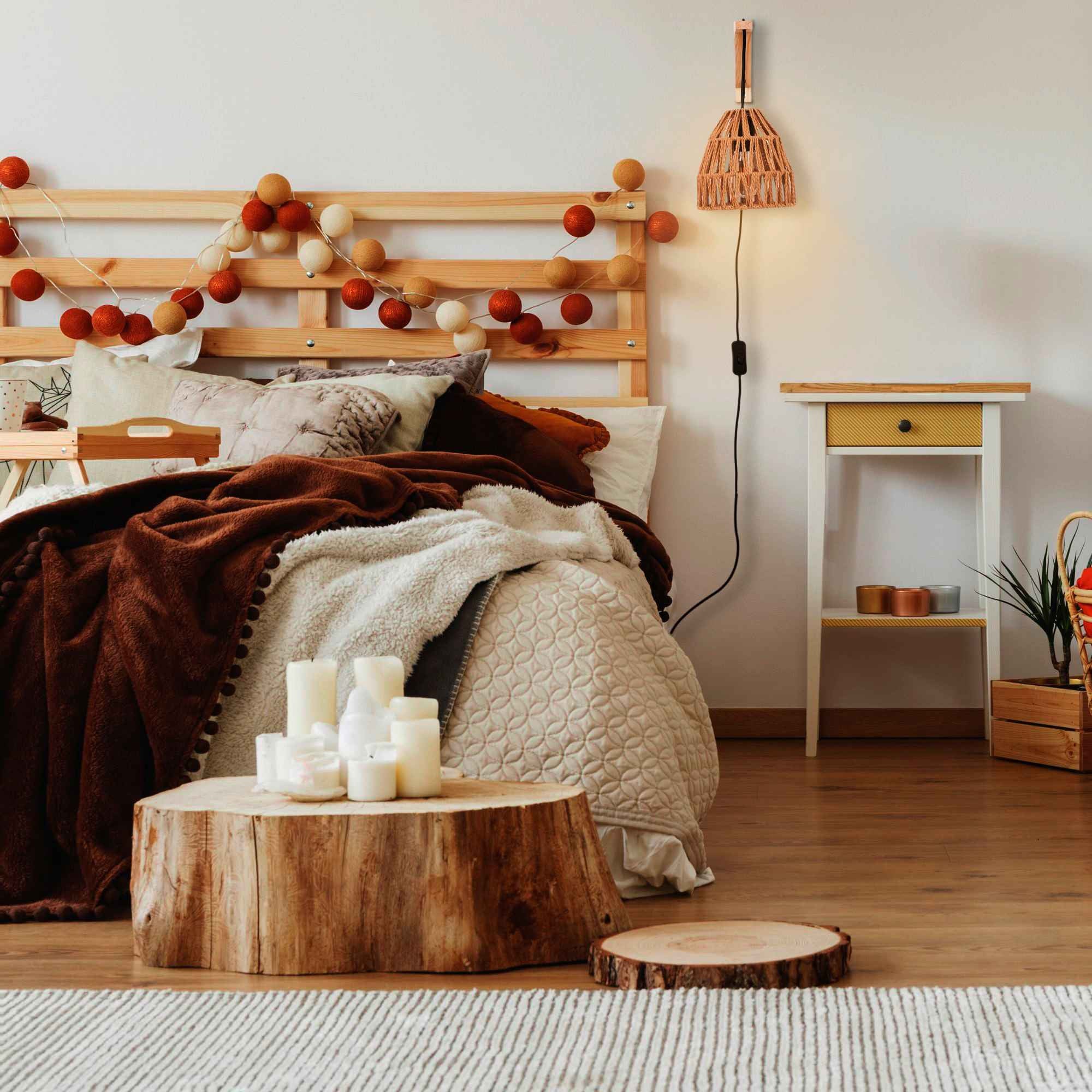 Aplique de pared en madera con pantalla de papel trenzado "Leo"