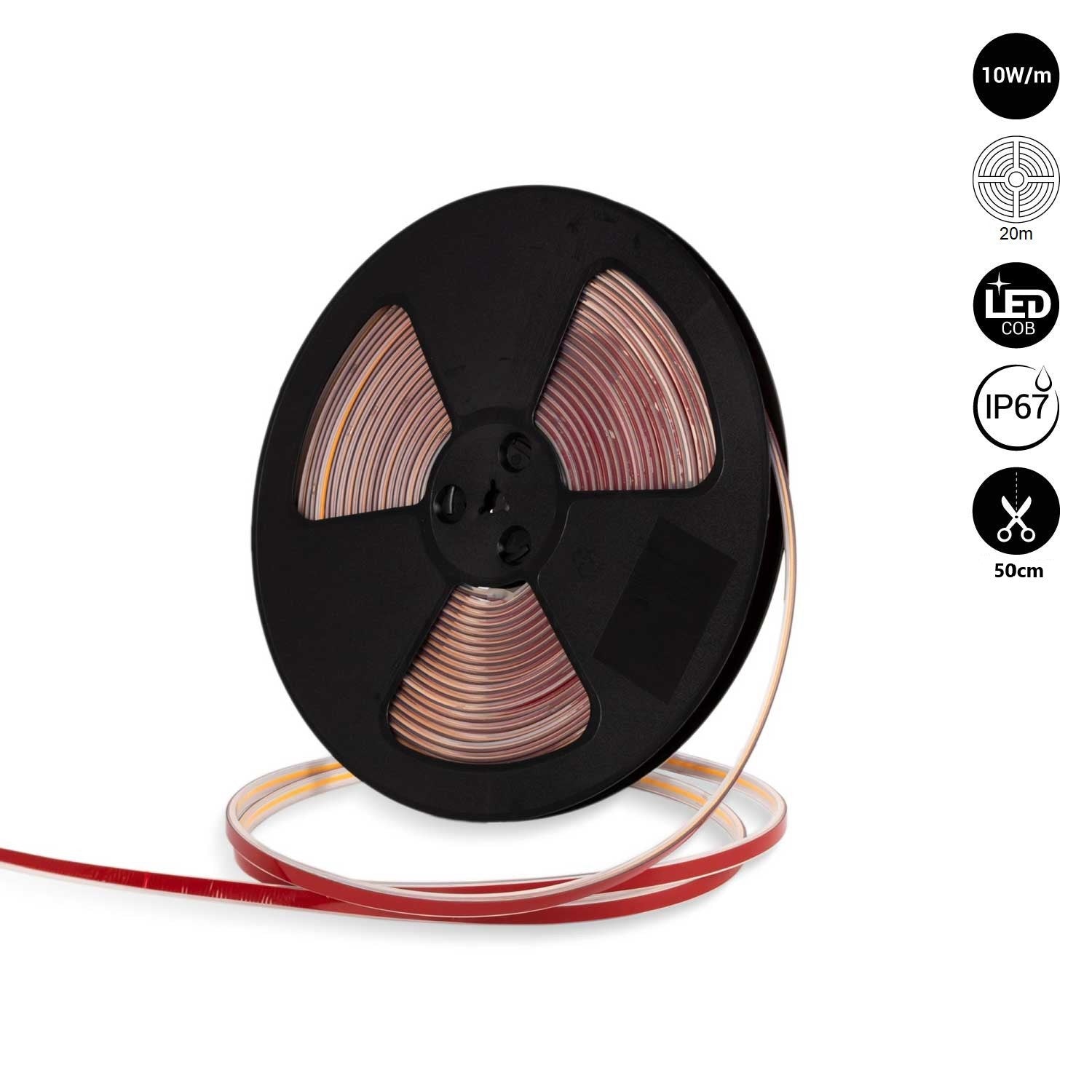 Tira LED COB 220V AC - 10W/m - 12mm - IP67 - 20 metros